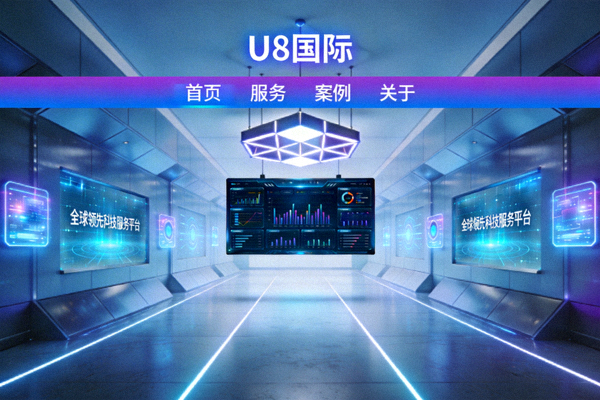 U8国际官网门户首页展示现代科技感大厅界面